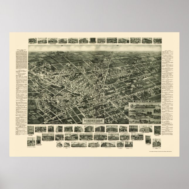 Poster Hicksville, Mapa Panorâmico NY - 1925 (Frente)
