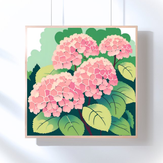 Poster Hidrangea Rosa Pintura Floral (Criador carregado)