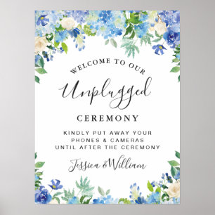 Poster Hídrangeas Azuis Cerimônia de Casamento Sem Liga