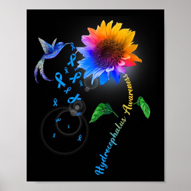 Poster Hidrocefalia Consciência Blue Sunflower Hummingbir (Frente)