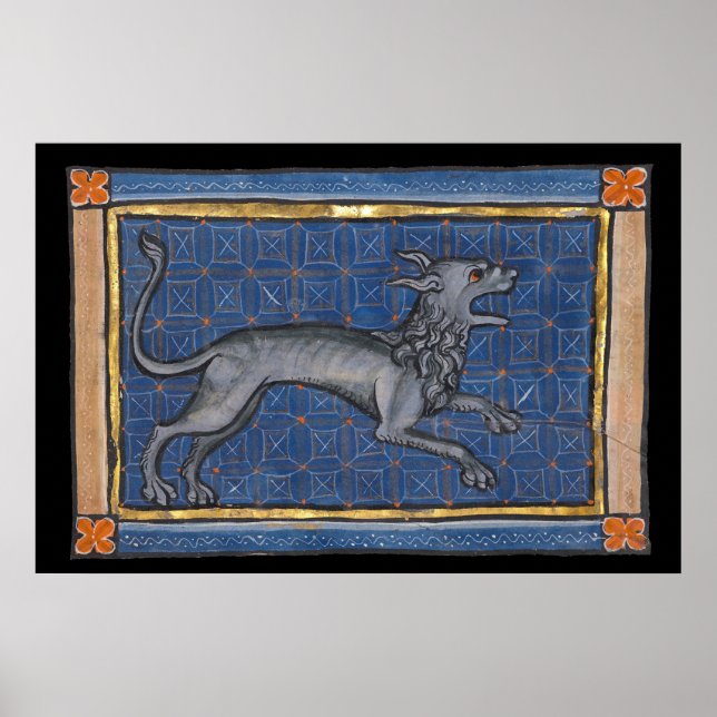 Poster Hiena Bestiária Medieval c. 1270 (Frente)