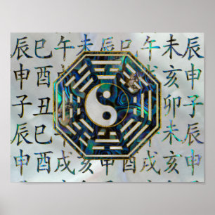 Póster Hieroglyphs do shui do feng de Bagua do olmo e do