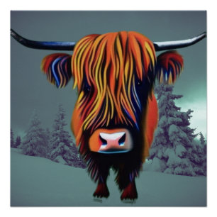 Póster Highland Cattle em fundo de neve