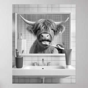 Poster Highland Cow Brutando Dentes Dentes Humor Dental B