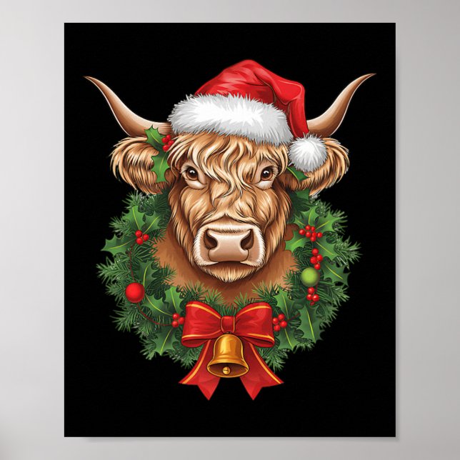 Poster Highland Cow Christmas Xmas Papais noeis Wooly Faz (Frente)