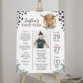 Poster Highland Cow First Birday - Sinal de Marco