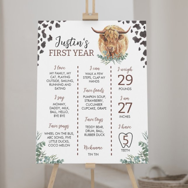 Poster Highland Cow First Birday - Sinal de Marco (Criador carregado)