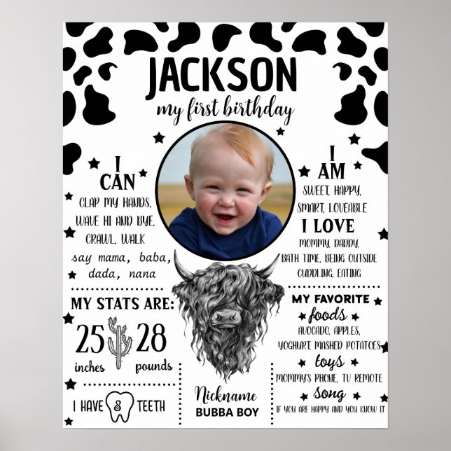 Poster Highland Cow First Birthday - Sinal 1066 (Frente)