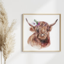 Highland Cow Rustic Scottish Cattle Illustration