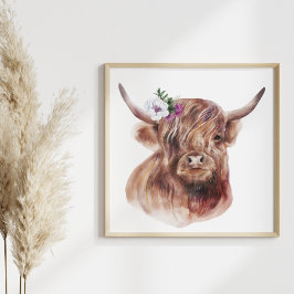 Poster Highland Cow Rustic Scottish Cattle Illustration