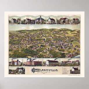 Póster Highlandville, mapa panorâmico das MÃES - 1887