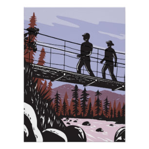Póster Hikers em Wawona Swing Bridge em Yosemite WPA
