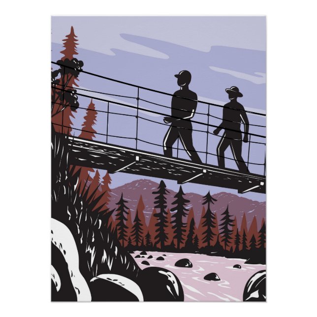 Póster Hikers em Wawona Swing Bridge em Yosemite WPA (Frente)