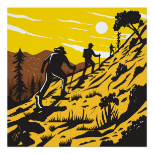 Póster Hikers pegando a trilha de úmido em Yosemite WPA