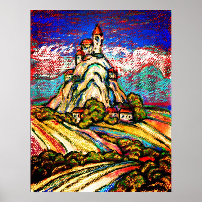 Poster Hill Castle Colorful Pastel Fantasy (Frente)