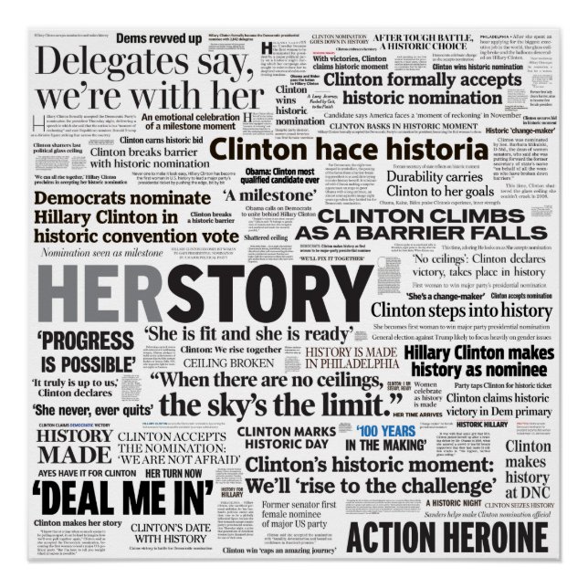 Póster Hillary 2016 Historic Headline Collage Poster (Frente)