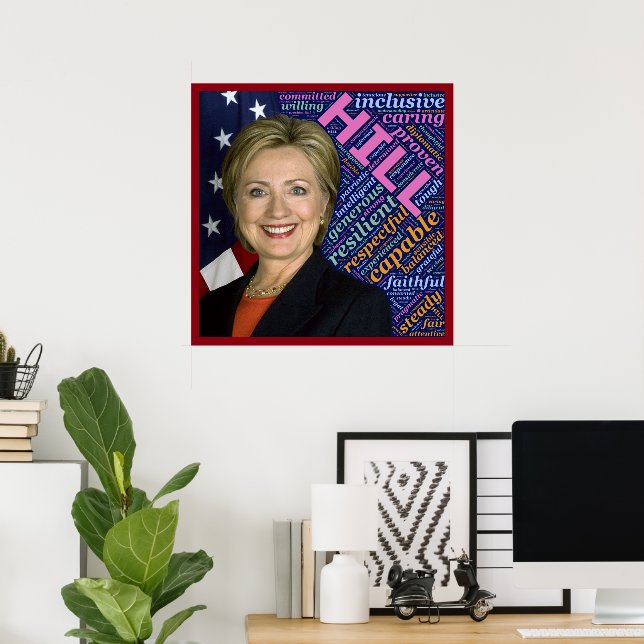 Póster Hillary Clinton Pres, Sinalizador e Palavras de Ca (Escritório em casa)