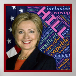 Póster Hillary Clinton Pres, Sinalizador e Palavras de Ca