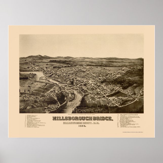 Póster Hillsborough, Mapa Panorâmico NH - 1884 (Frente)