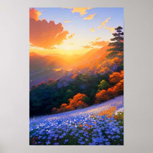 Poster Hilltop Vista de um Vale Preenchido por Floresta (Frente)