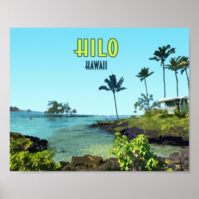 Poster Hilo Big Island Hawaii Beach Vintage (Frente)