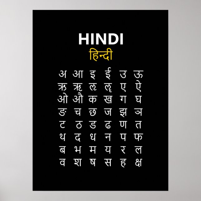 Poster Hindi Alphabet अ–क्ष Devanagari Script (Frente)