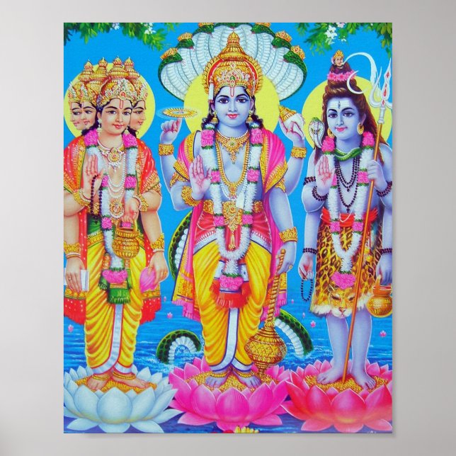 Poster Hindu Trinity Brahma Vishnu Shiva (Frente)