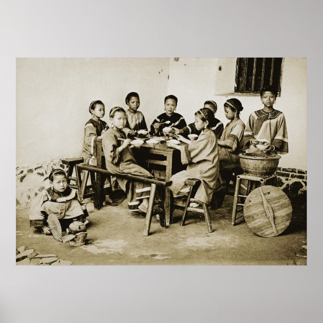 Poster HINGWHA CITY CHINA 1904 FOTO Girls COMendo arroz (Frente)