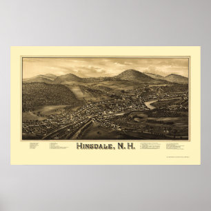 Póster Hinsdale, mapa panorâmico do NH - 1886