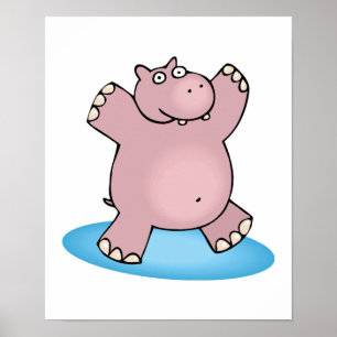 Poster hipopótamo dançante rosa bobo
