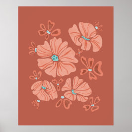 Poster Hippie Blooms: Abstrato Red Flower Power Trabalho 