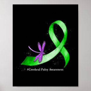 Poster Hippie Dragonfly Green Ribbon Cerebral Palsy
