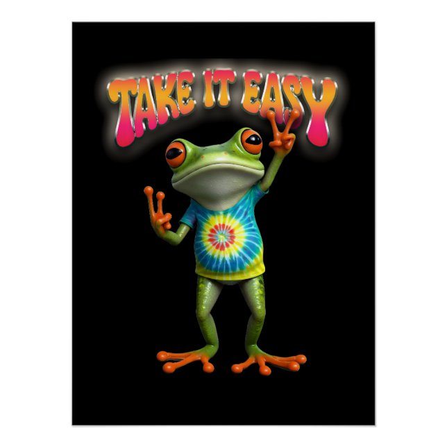 Póster Hippie Frog Take it Easy Fun Colorful  (Frente)
