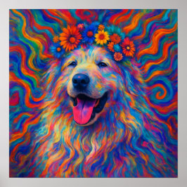 Poster Hippie Happy Excelente Pirenéus Dog Art Retrato