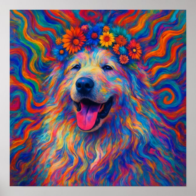 Poster Hippie Happy Excelente Pirenéus Dog Art Retrato (Frente)