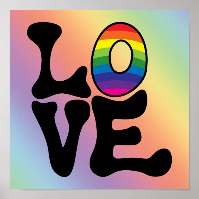 Póster Hippie Rainbow Love Text (Frente)