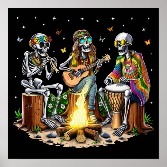 Poster Hippie Skeletons Camping (Frente)