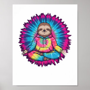 Poster Hippie Sloth Peace Sign Tie-Dy