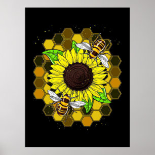 Poster Hippie Sunflower Bees