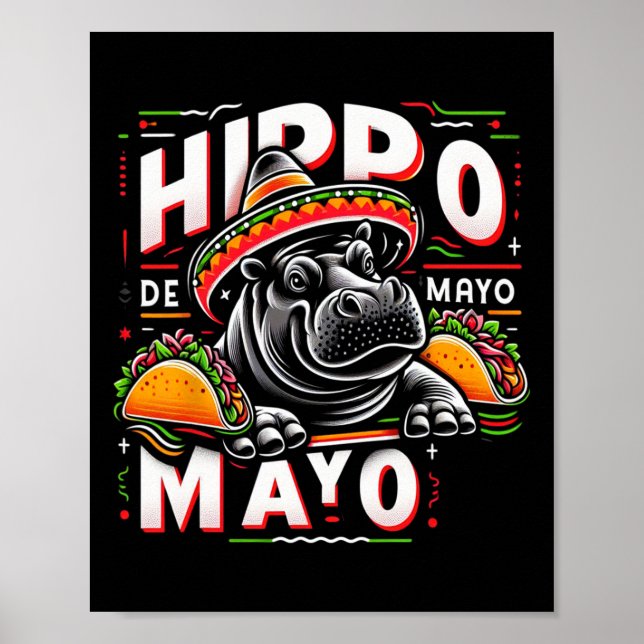 Poster Hippo Cinco De Mayo Funny México Hippopotamus Funn (Frente)