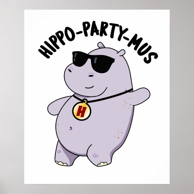 Poster Hippo-party-mus Funny Animal Hippo Pun (Frente)