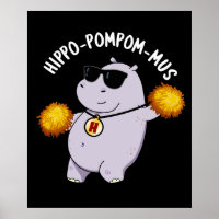 Hippo-pompom-mus Funny Animal Hippo Pun Dark BG
