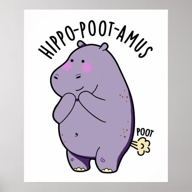 Poster Hippo-poot-amus Funny Farting Hippo Pun (Frente)