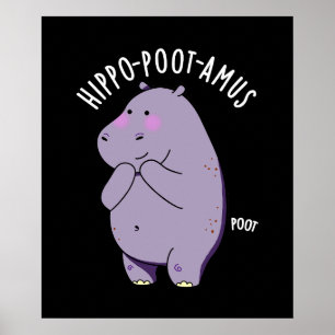 Poster Hippo-poot-amus Funny Farting Hippo Pun Dark BG