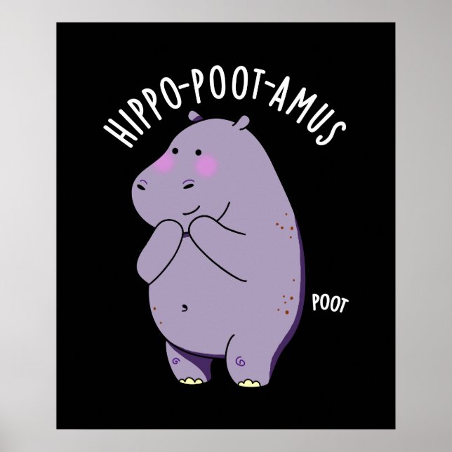 Poster Hippo-poot-amus Funny Farting Hippo Pun Dark BG (Frente)