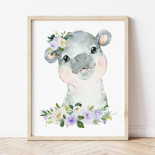 Poster Hippo, Safari, Flores Roxas, Neutro de Gênero