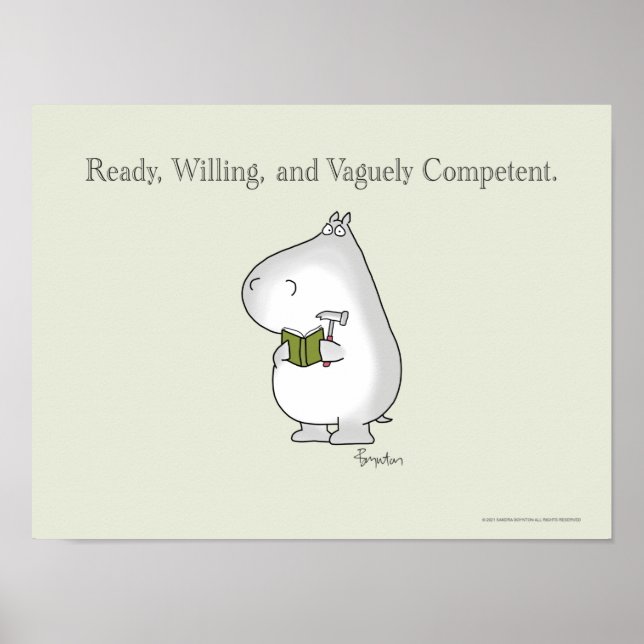 Poster Hippo vagamente competente por Sandra Boynton (Frente)