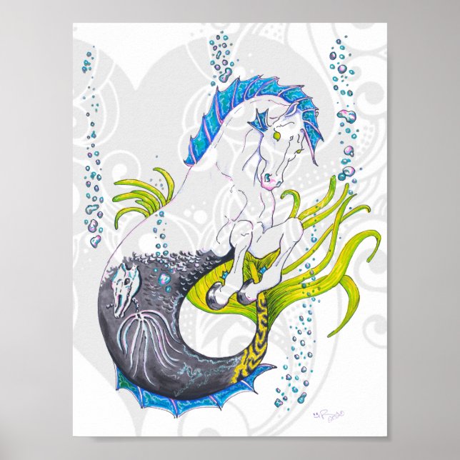 Poster Hippocampus (crânio) com coração de cinza (Frente)