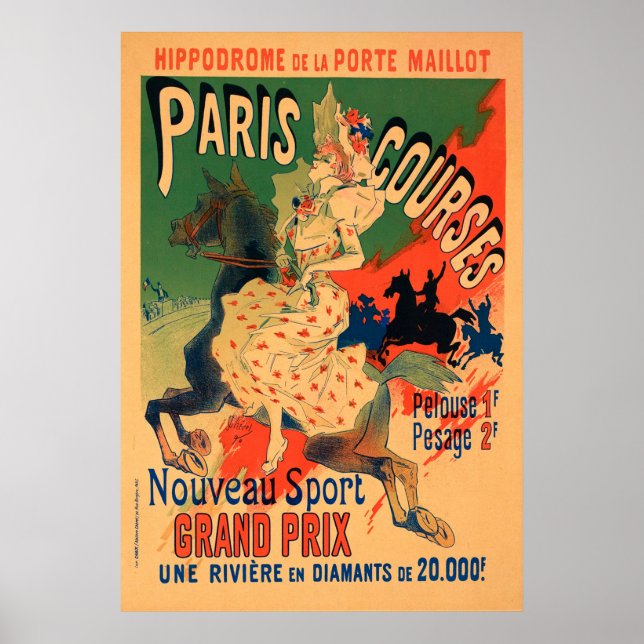 Póster Hippodrome de Porte Maillot, Cursos de Paris Vinta (Frente)