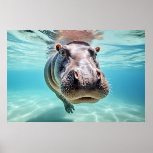 Poster Hippopotamus Animal Divertido Natureza Brincando